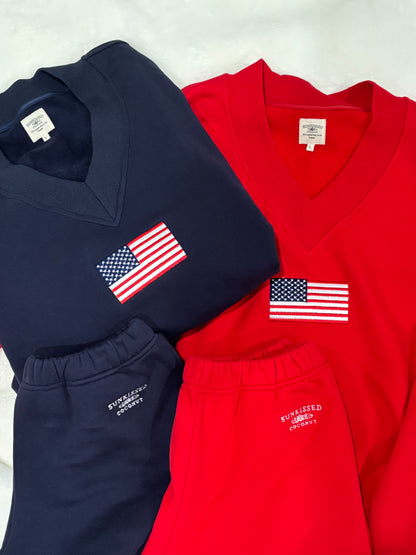 Red Embroidered Sweat Shorts 100% Cotton