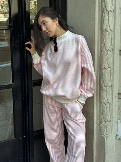 Light Pink and White Big Striped Mockneck Sweatshirt