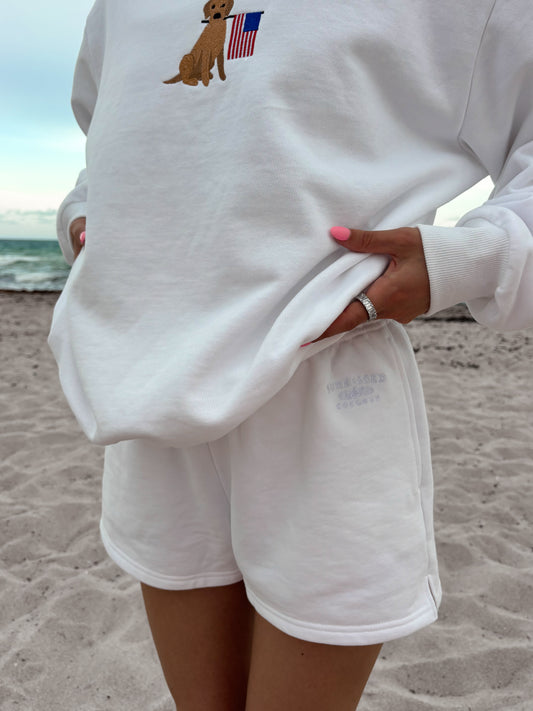 White Embroidered Sweat Shorts 100% Cotton