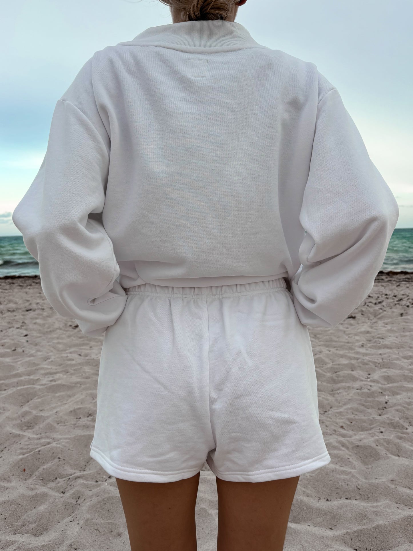 White Embroidered Sweat Shorts 100% Cotton