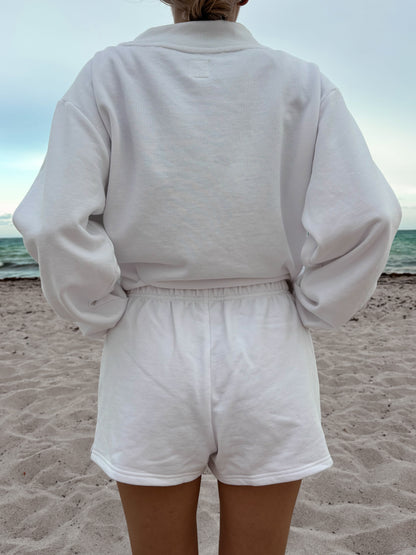White Embroidered Sweat Shorts 100% Cotton