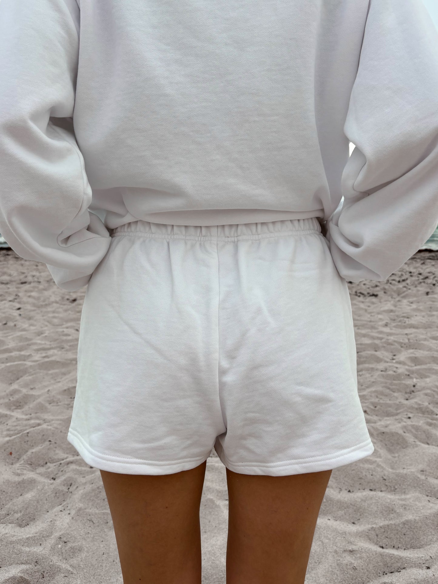 White Embroidered Sweat Shorts 100% Cotton