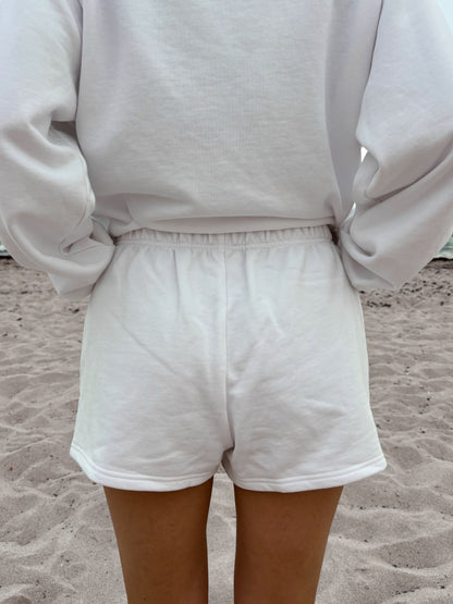 White Embroidered Sweat Shorts 100% Cotton