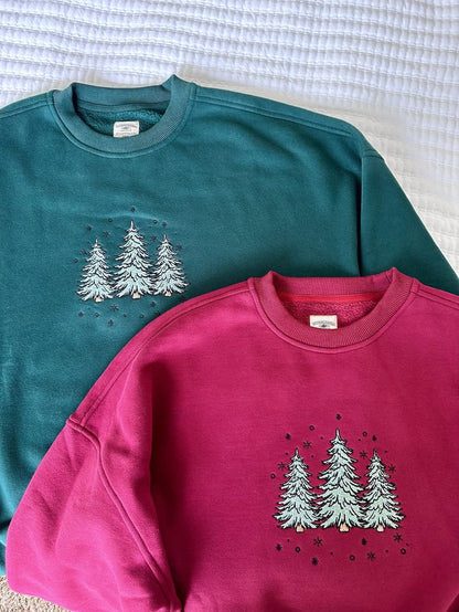 Vintage Red Christmas Tree Embroider Sweatshirt