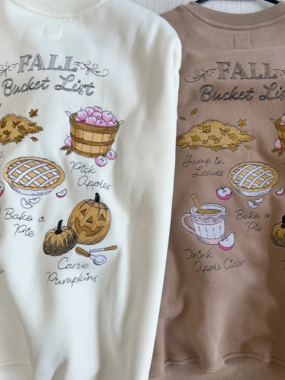 Cappuccino Autumn Fall Bucket List Embroidered Sweatshirt