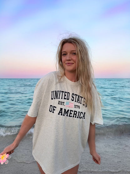 UNITED STATES OF AMERICA EMBROIDER FLAG TEE
