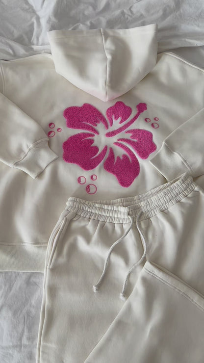 Ivory Hibiscus Flower Hoodie