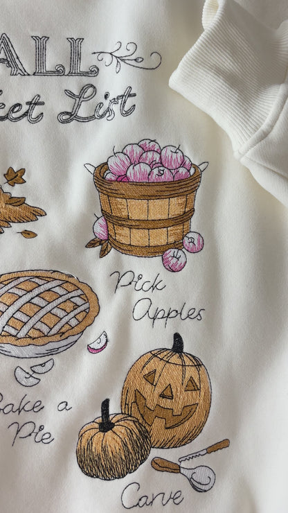Ivory Autumn Fall Bucket List Embroidered Sweatshirt
