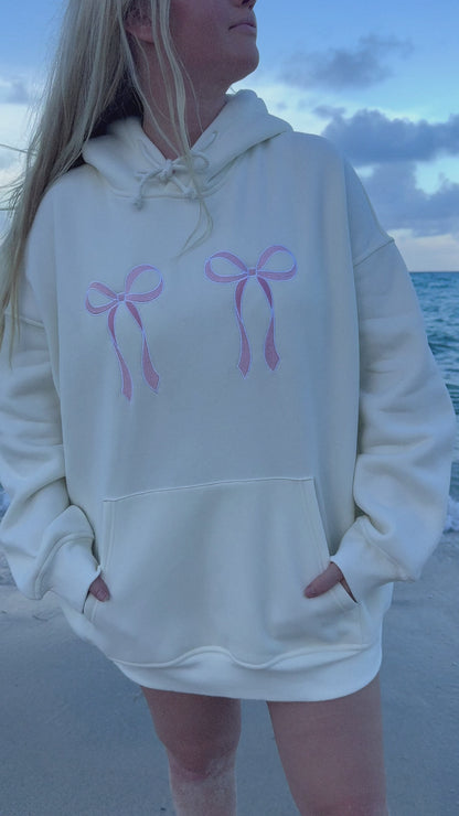 Pink Embroider Bow Hoodie