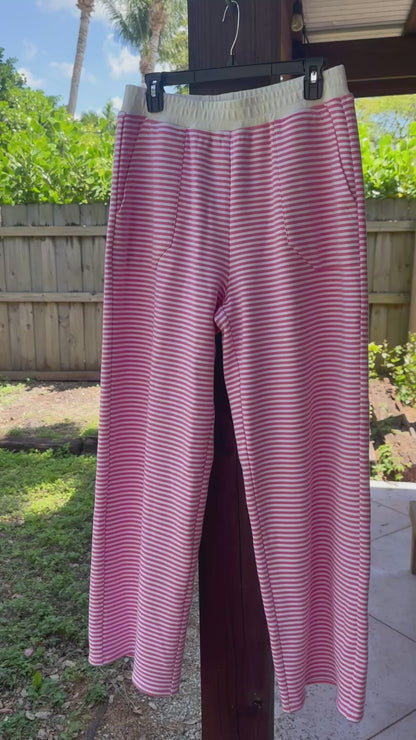 Dark Pink and White Big Striped Sweatpants