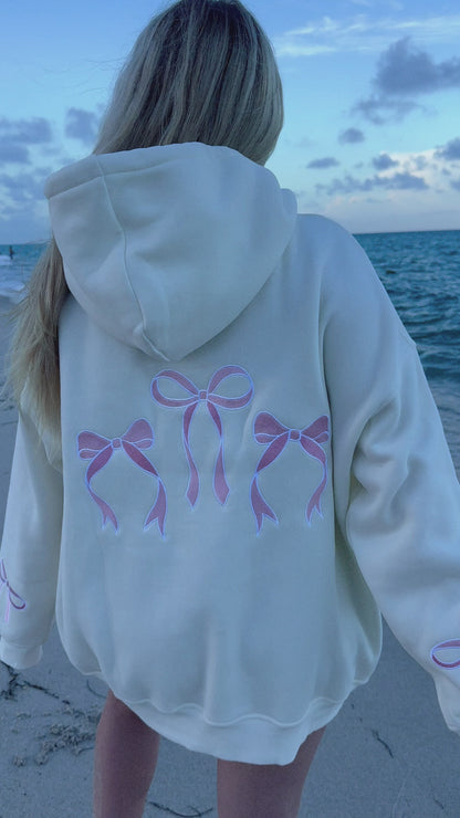 Pink Embroider Bow Hoodie