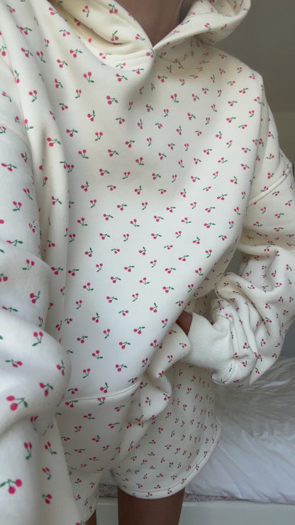 Blank Ivory Cherries All Over Hoodie