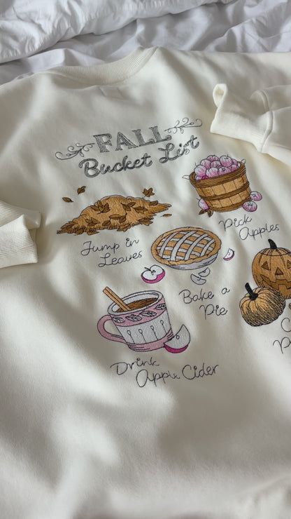 Ivory Autumn Fall Bucket List Embroidered Sweatshirt