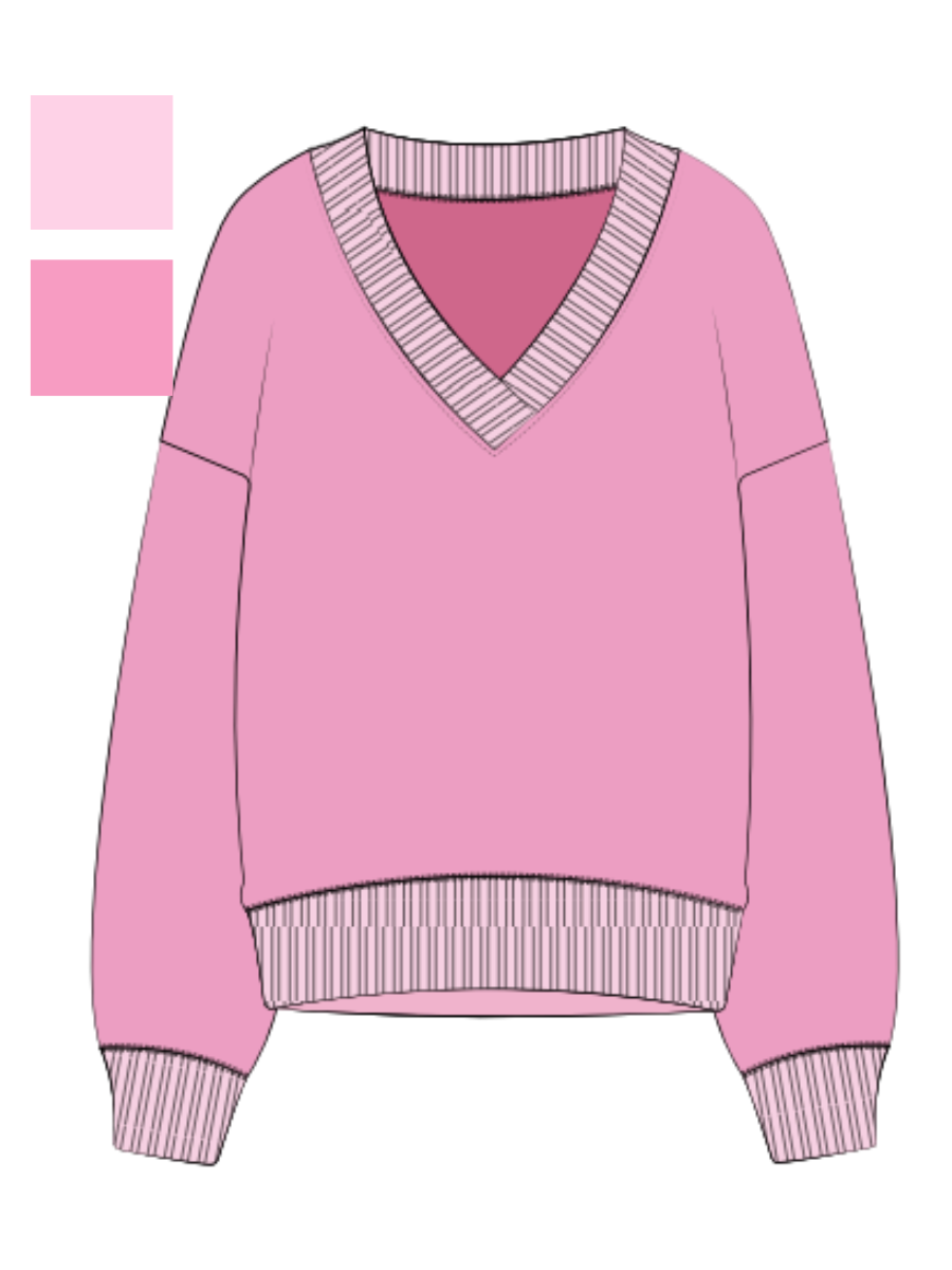 Pink And Light Pink V-Neck Sweatshirt