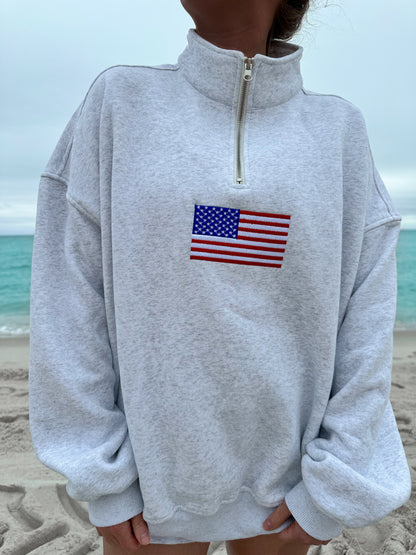 Vintage American Flag Quarter-Zip Sweatshirt