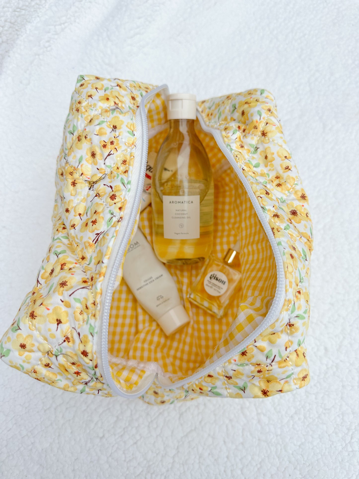 Yellow Flower Quilted Handmade Makeup Bag