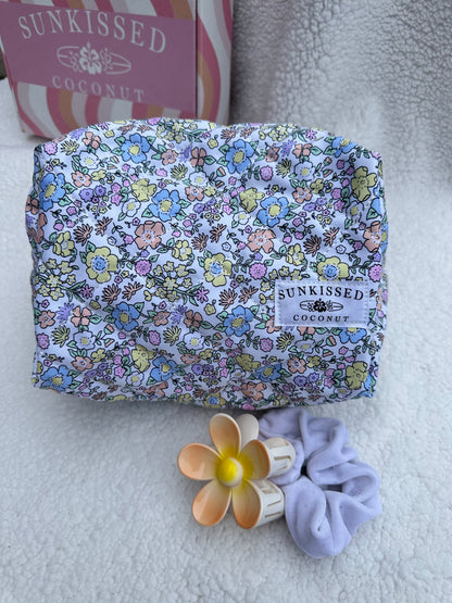 Pastel Flower Quilted Handmade Makeup Bag