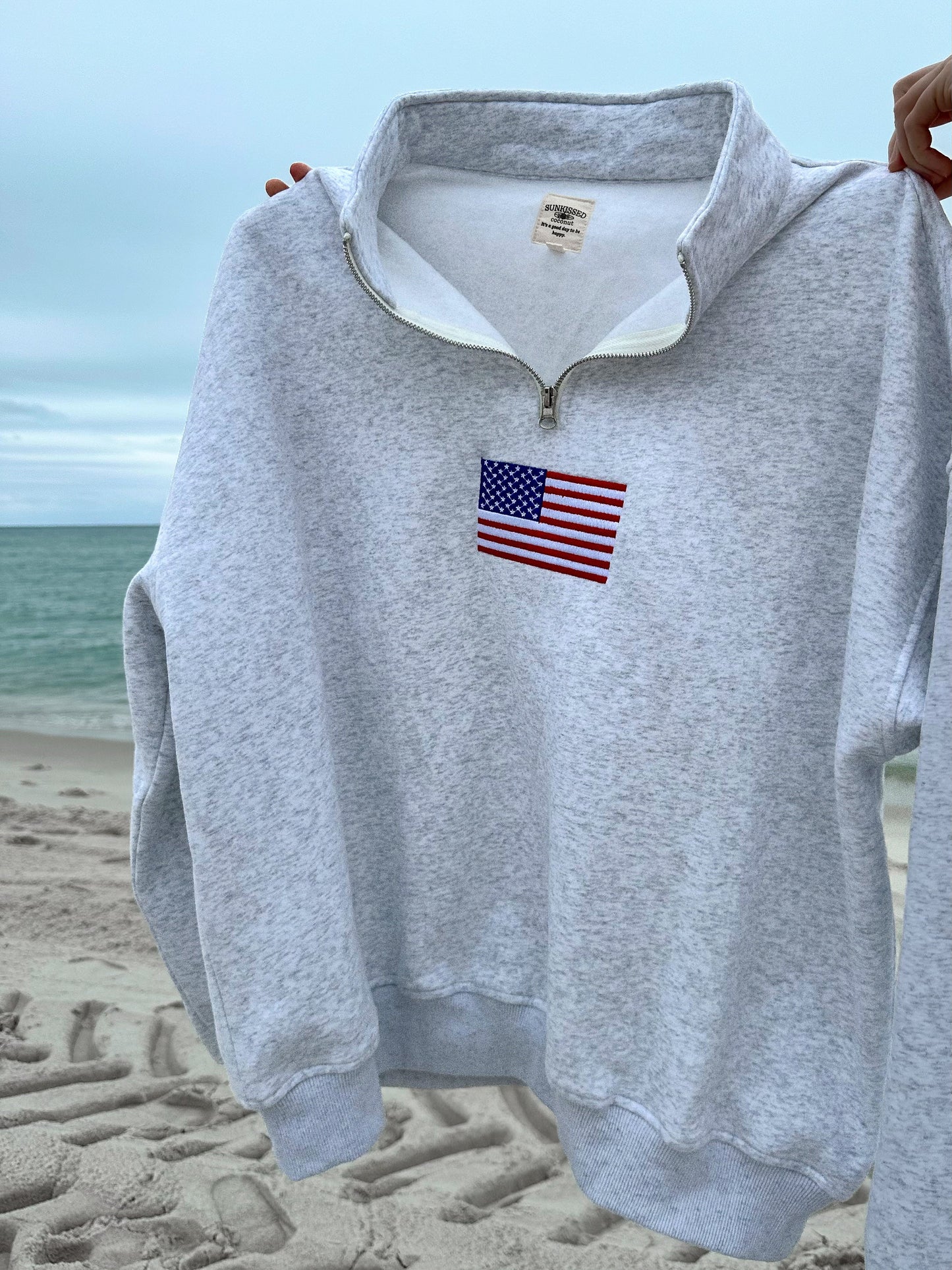 Vintage American Flag Quarter-Zip Sweatshirt