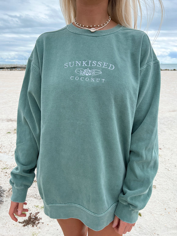 Light Green Embroider Sunkissedcoconut Sweatshirt