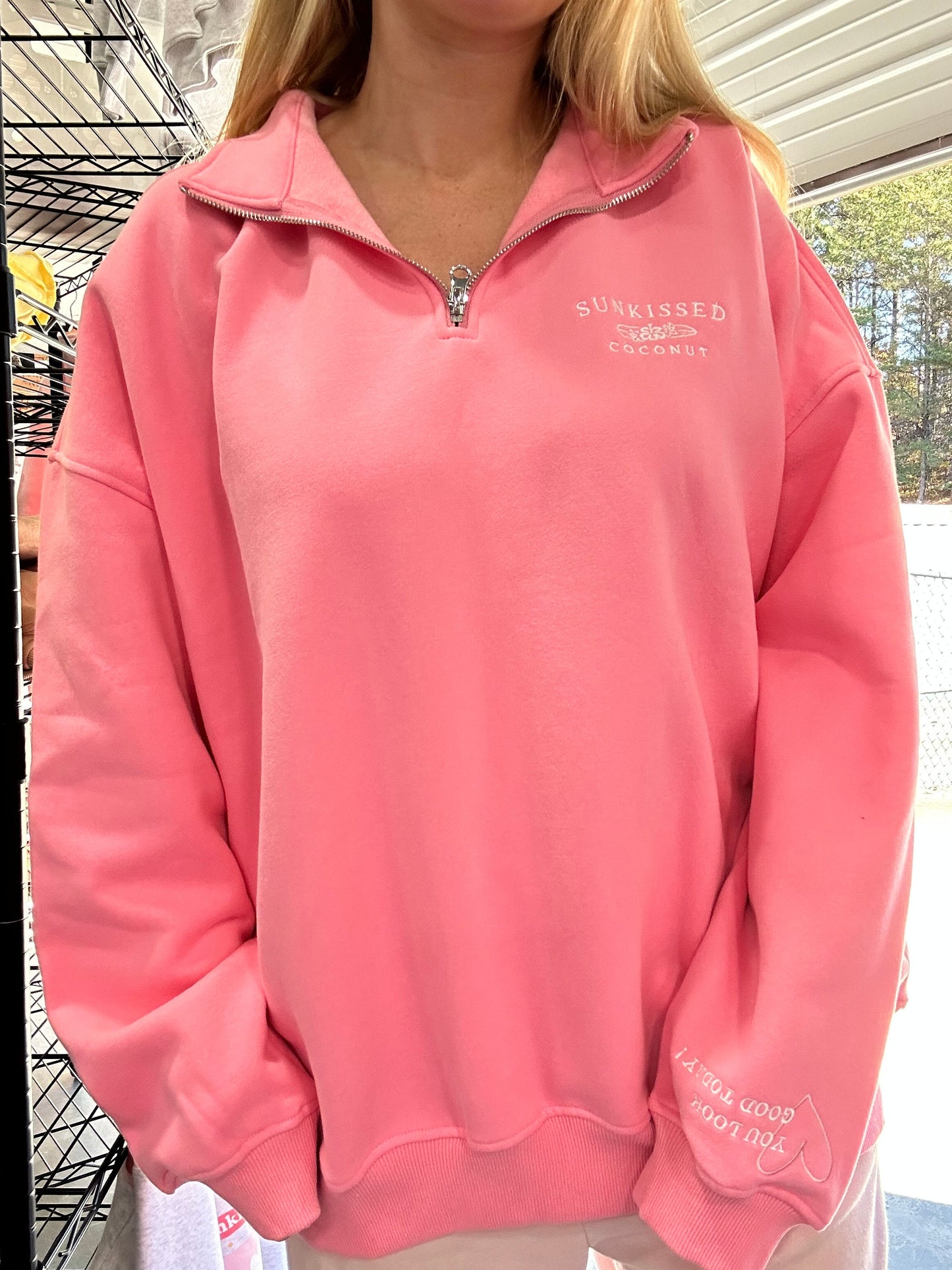 Rose Pink Quarter-Zip Sweatshirt